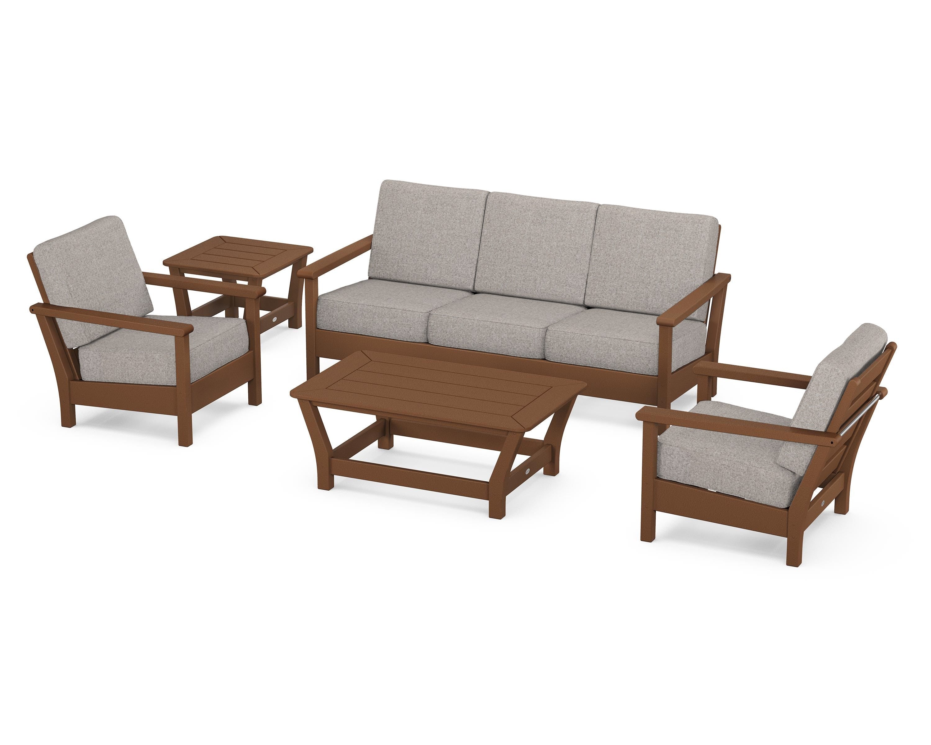POLYWOOD® Harbour 5-Piece Deep Seating Set in Teak / Weathered Tweed