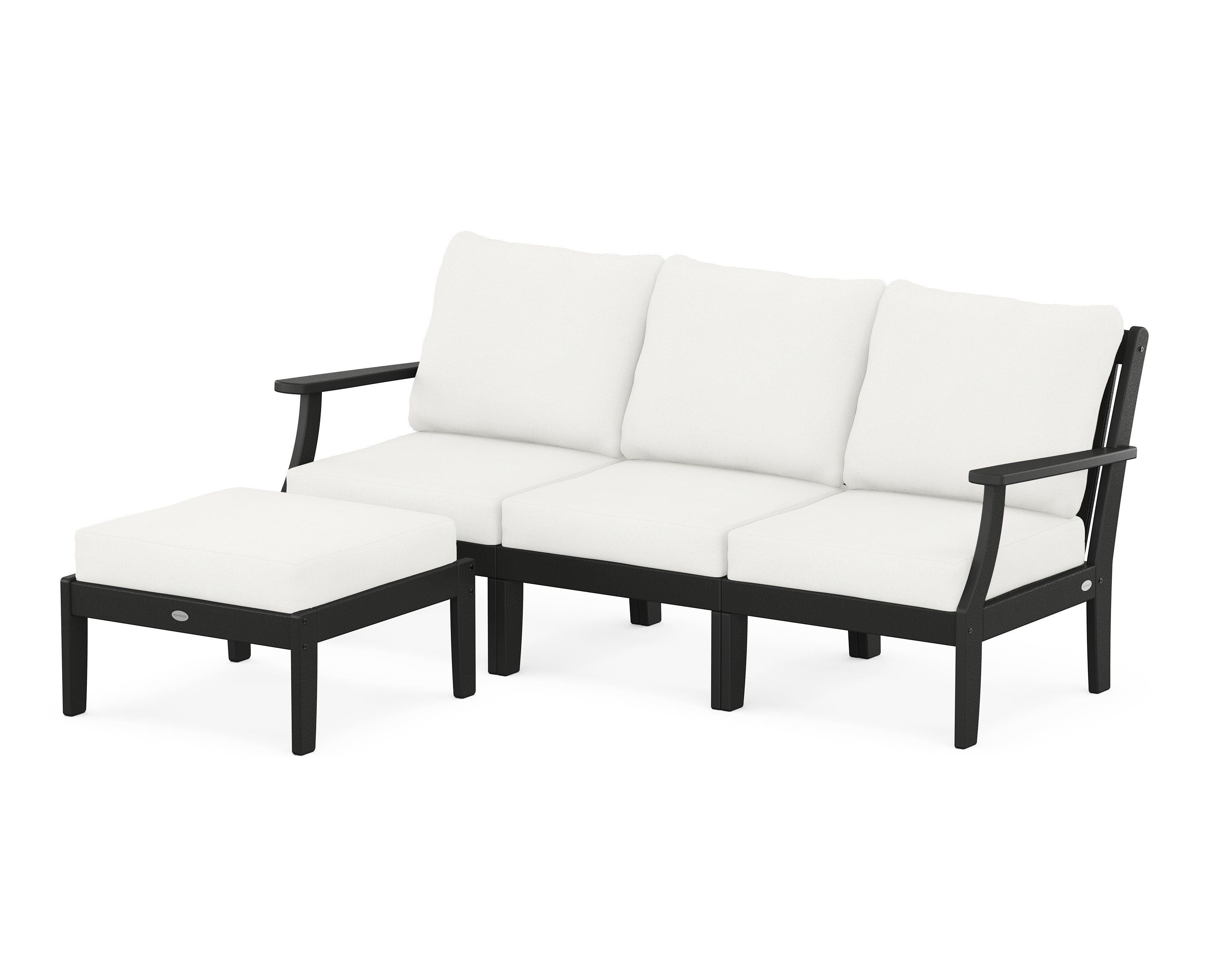 POLYWOOD® Braxton Modular 4-Piece Deep Seating Set with Ottoman in Black / Natural Linen