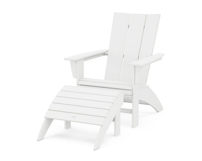 POLYWOOD® Modern Curveback Adirondack Chair 2-Piece Set with Ottoman in White
