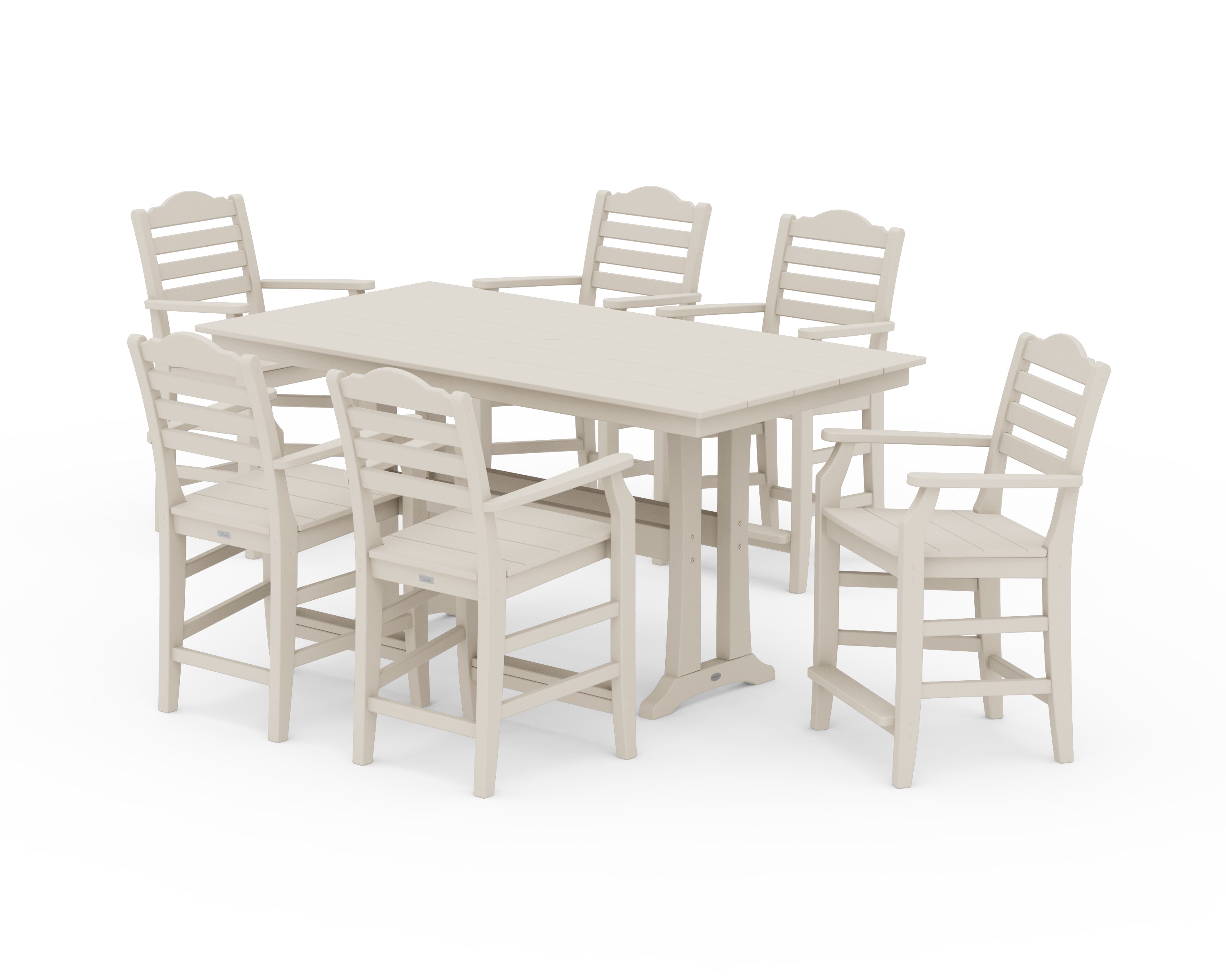 Draper James™ by  POLYWOOD® Savannah Arm Chair 7-Piece Farmhouse Counter Set with Trestle Legs in Sand