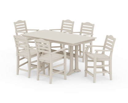 Draper James™ by  POLYWOOD® Savannah Arm Chair 7-Piece Farmhouse Counter Set with Trestle Legs in Sand