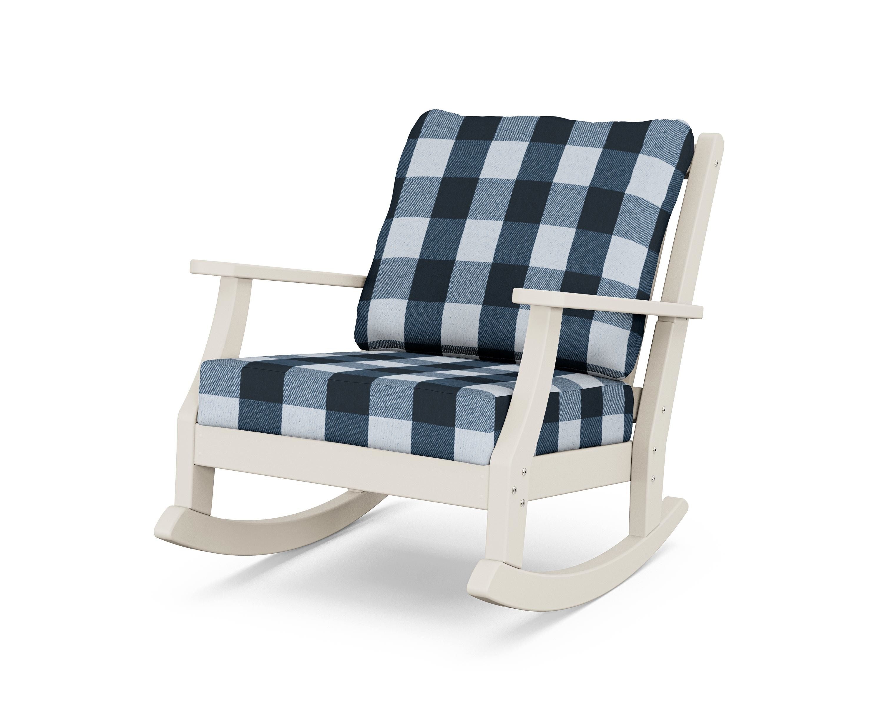 Country Living Wovendale Deep Seating Rocking Chair in Sand / Buffalo Plaid Marine Indigo