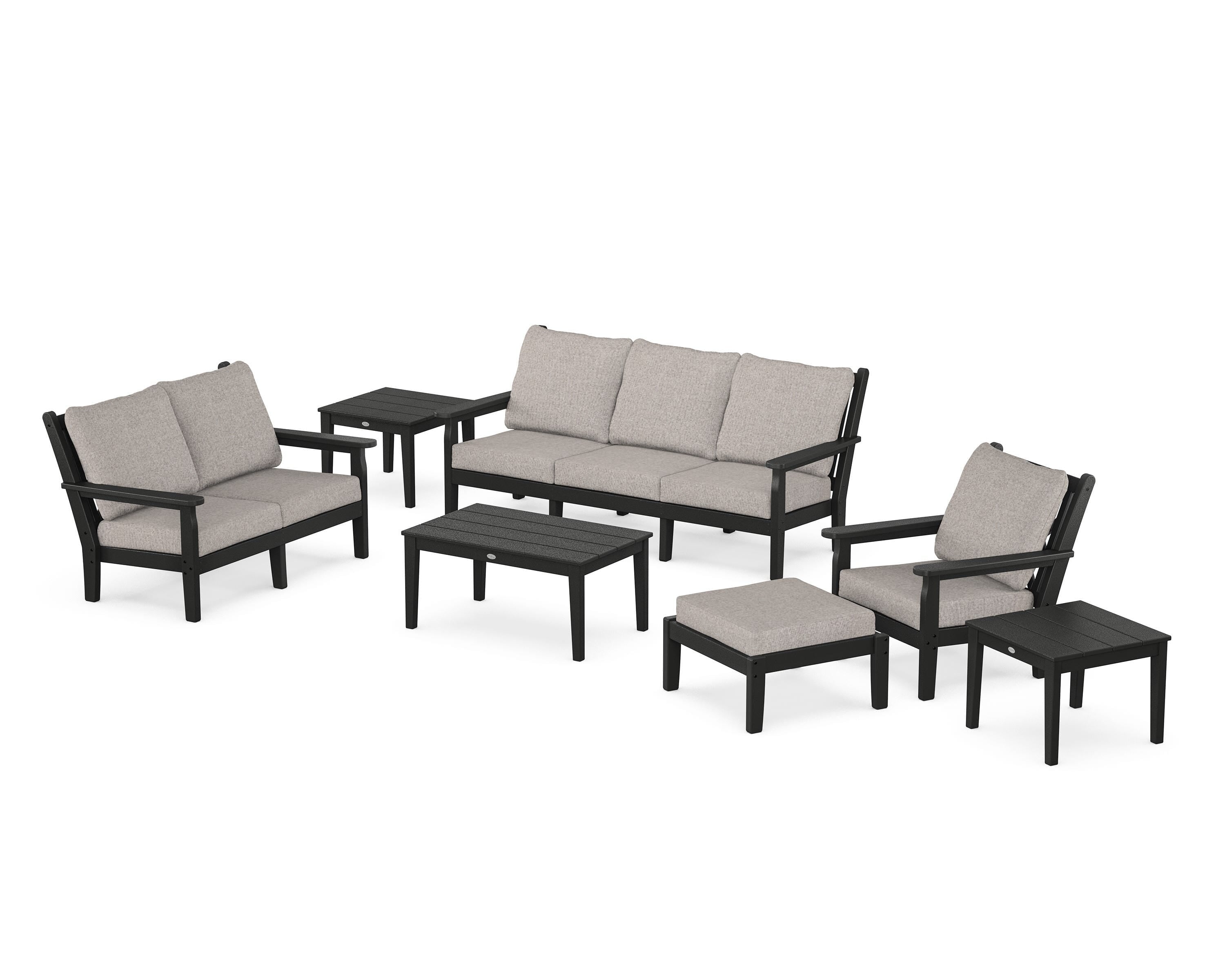POLYWOOD® Chippendale 7-Piece Deep Seating Set in Black / Weathered Tweed