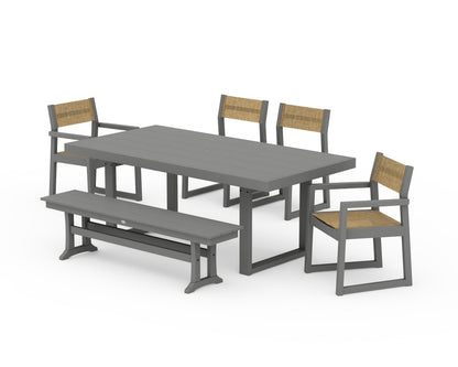 POLYWOOD® EDGE Sling 6-Piece Dining Set with Bench in Slate Grey / Burlap Sling