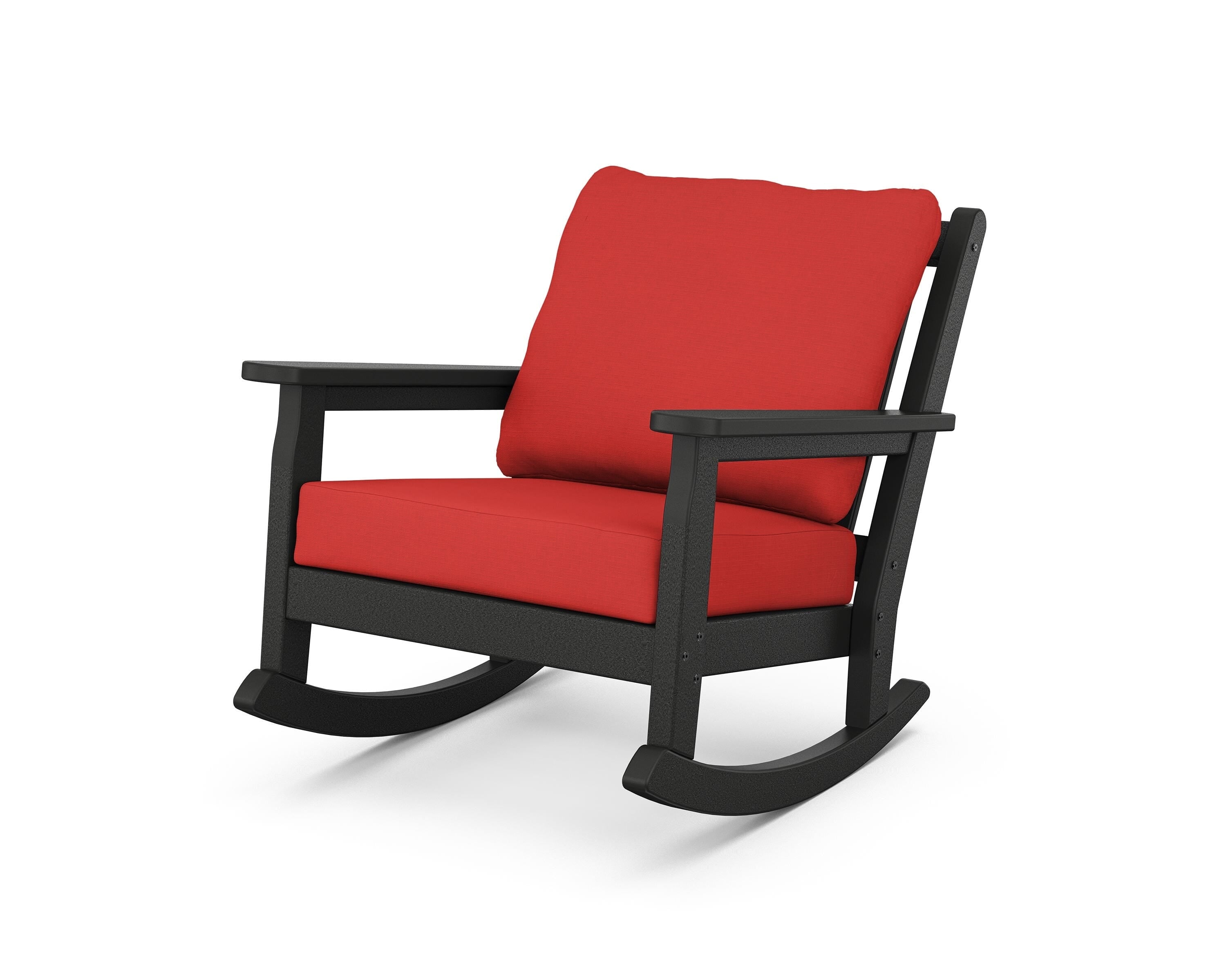 POLYWOOD® Chippendale Deep Seating Rocking Chair in Black / Crimson Linen