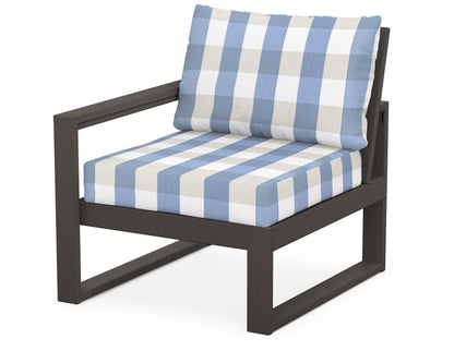 POLYWOOD® EDGE Modular Left Arm Chair in Vintage Coffee / Buffalo Plaid Sky Blue