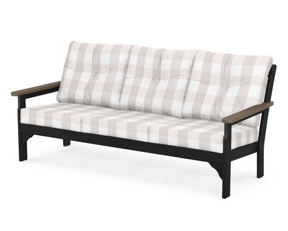 POLYWOOD® Vineyard Deep Seating Sofa in Black / Kona / Buffalo Plaid Dune Burlap