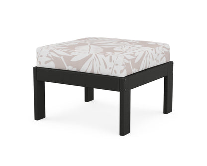 POLYWOOD® Vineyard Modular Ottoman in Black / Leaf Dune Burlap