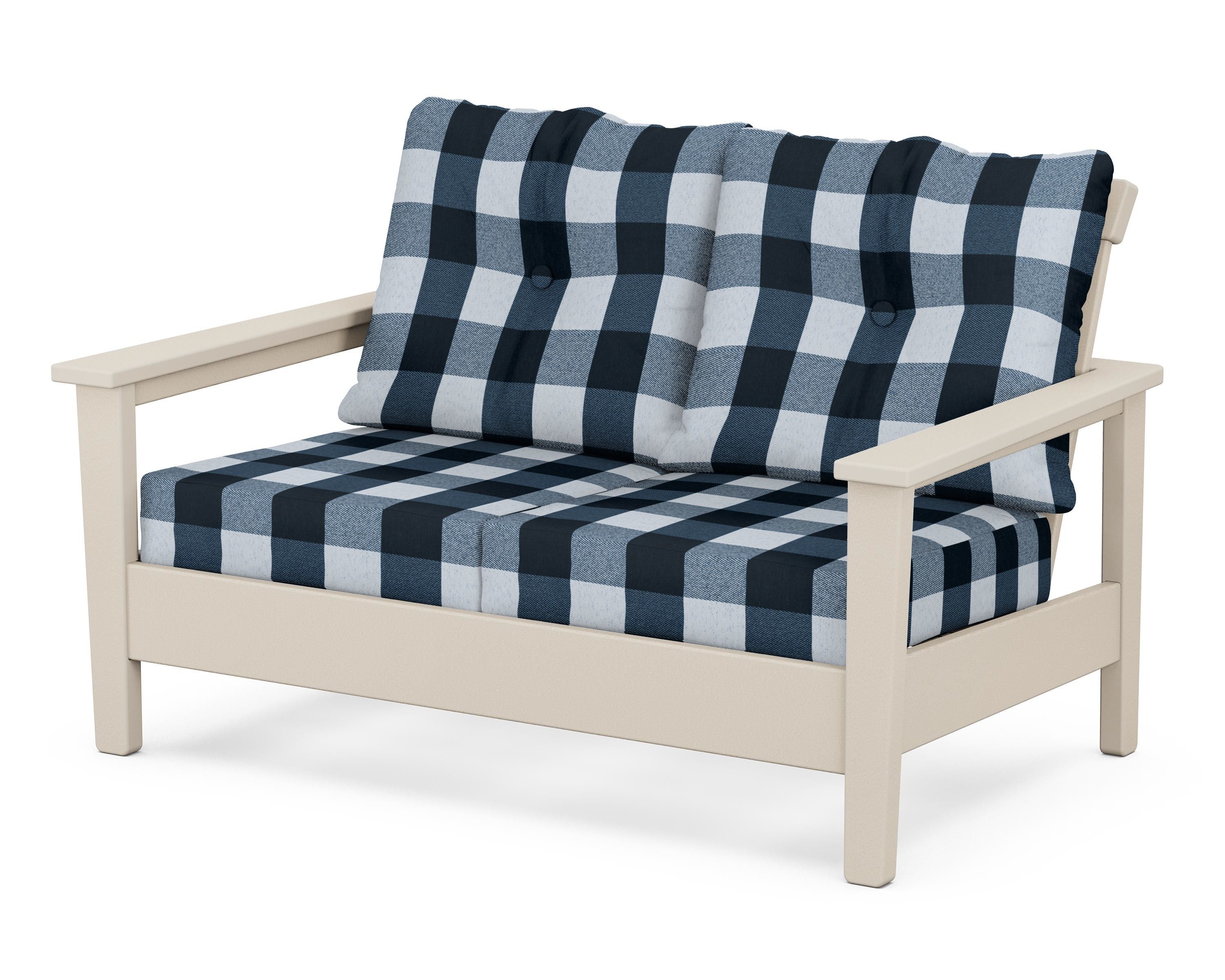 POLYWOOD® Prescott Deep Seating Loveseat in Sand / Buffalo Plaid Marine Indigo