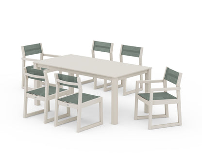 POLYWOOD® EDGE Sling 7-Piece Parsons Dining Set in Sand / Dupioni Sea Mist Sling