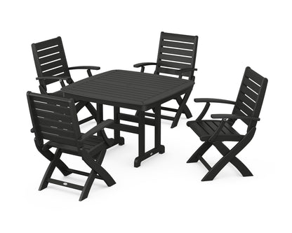 POLYWOOD® Signature Folding Chair 5-Piece Dining Set with Trestle Legs in Black