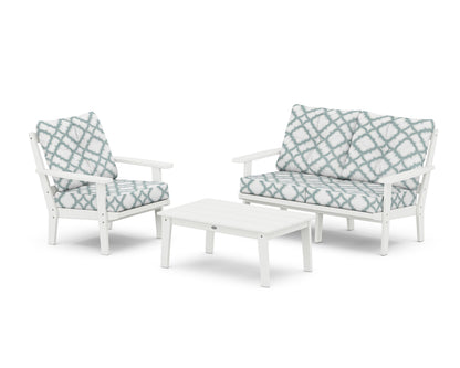 POLYWOOD® Prairie 3-Piece Deep Seating Set with Loveseat in White / Trellis Glacier Spa