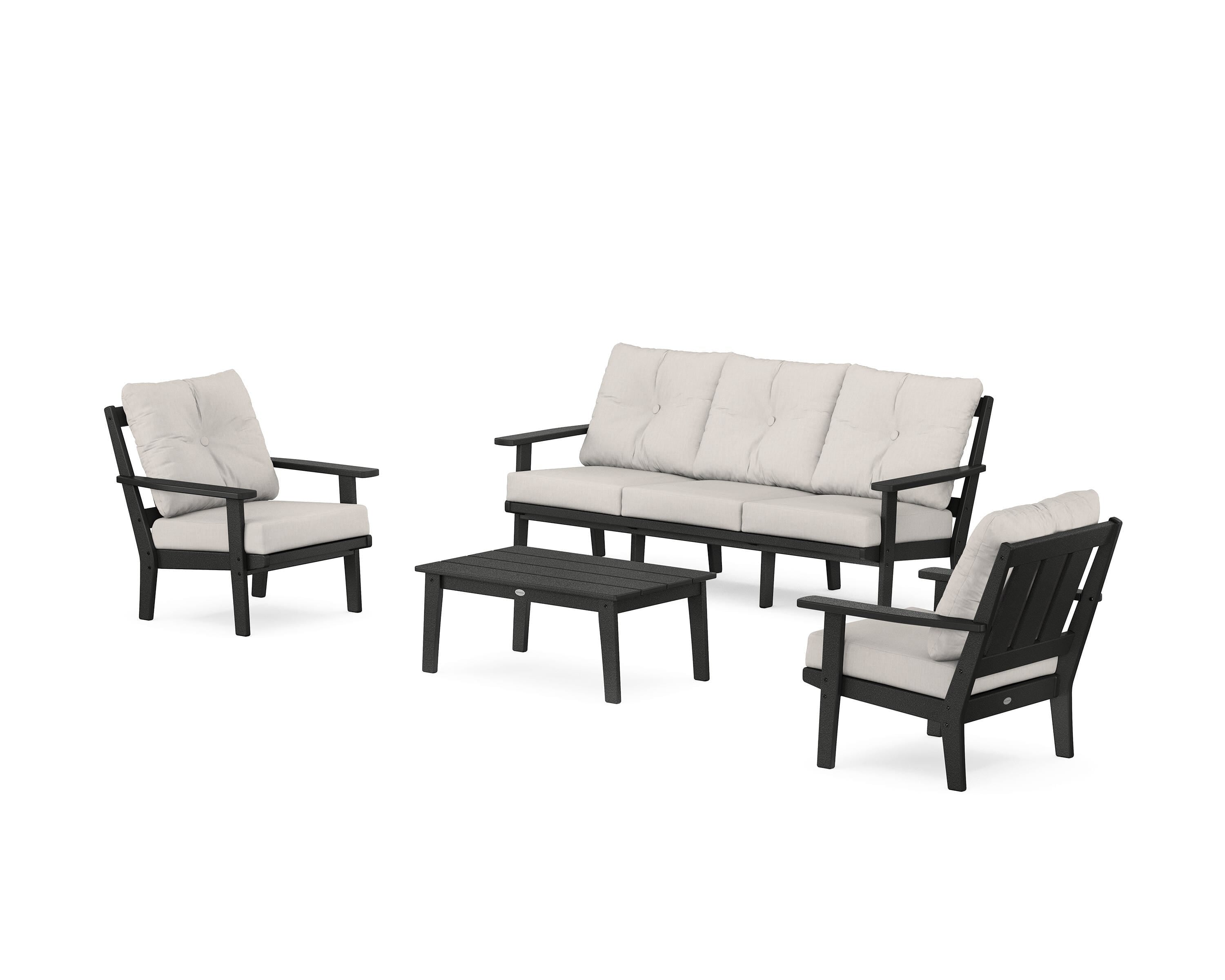POLYWOOD® Oxford 4-Piece Deep Seating Set with Sofa in Black / Cast Ash