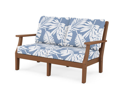 Martha Stewart by POLYWOOD® Chinoiserie Deep Seating Loveseat in Teak / Leaf Sky Blue