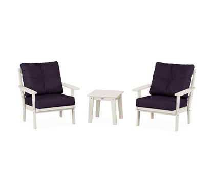 POLYWOOD® Oxford 3-Piece Deep Seating Set in Sand / Navy Linen
