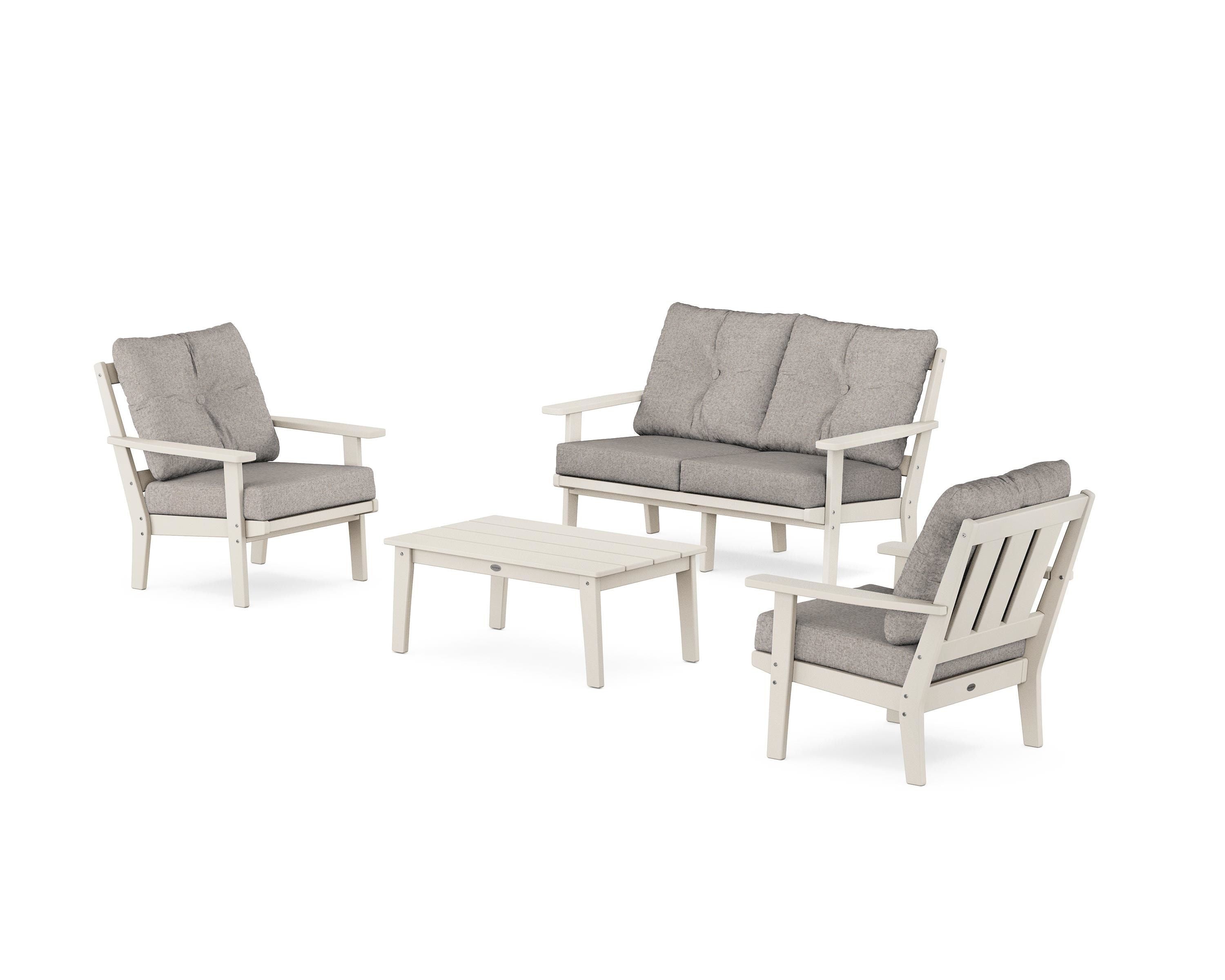 POLYWOOD® Oxford 4-Piece Deep Seating Set with Loveseat in Sand / Weathered Tweed