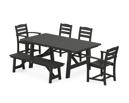 POLYWOOD® La Casa Café 6-Piece Rustic Farmhouse Dining Set with Bench in Black