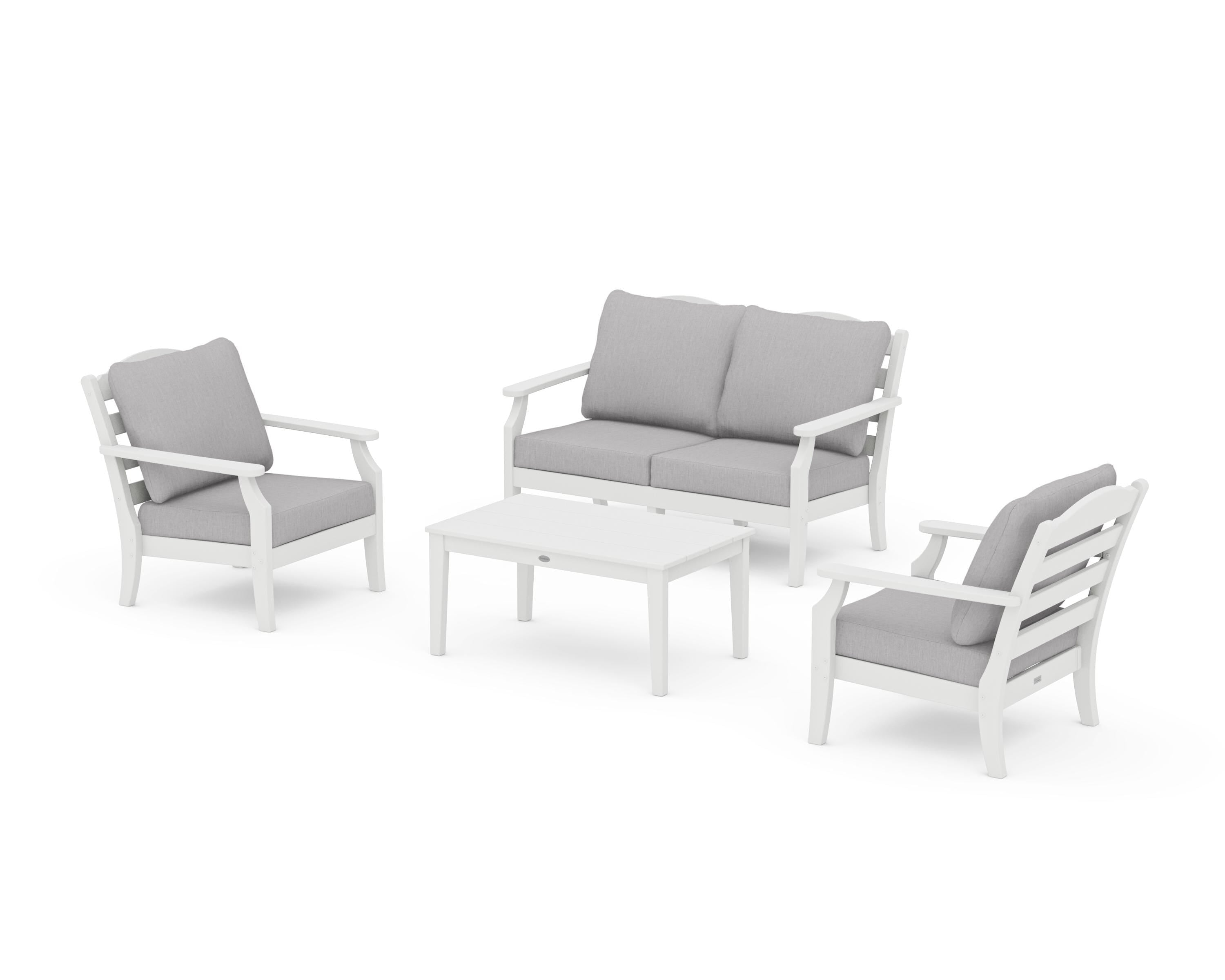 Draper James™ by  POLYWOOD® Savannah 4-Piece Deep Seating Set with Loveseat in White / Granite