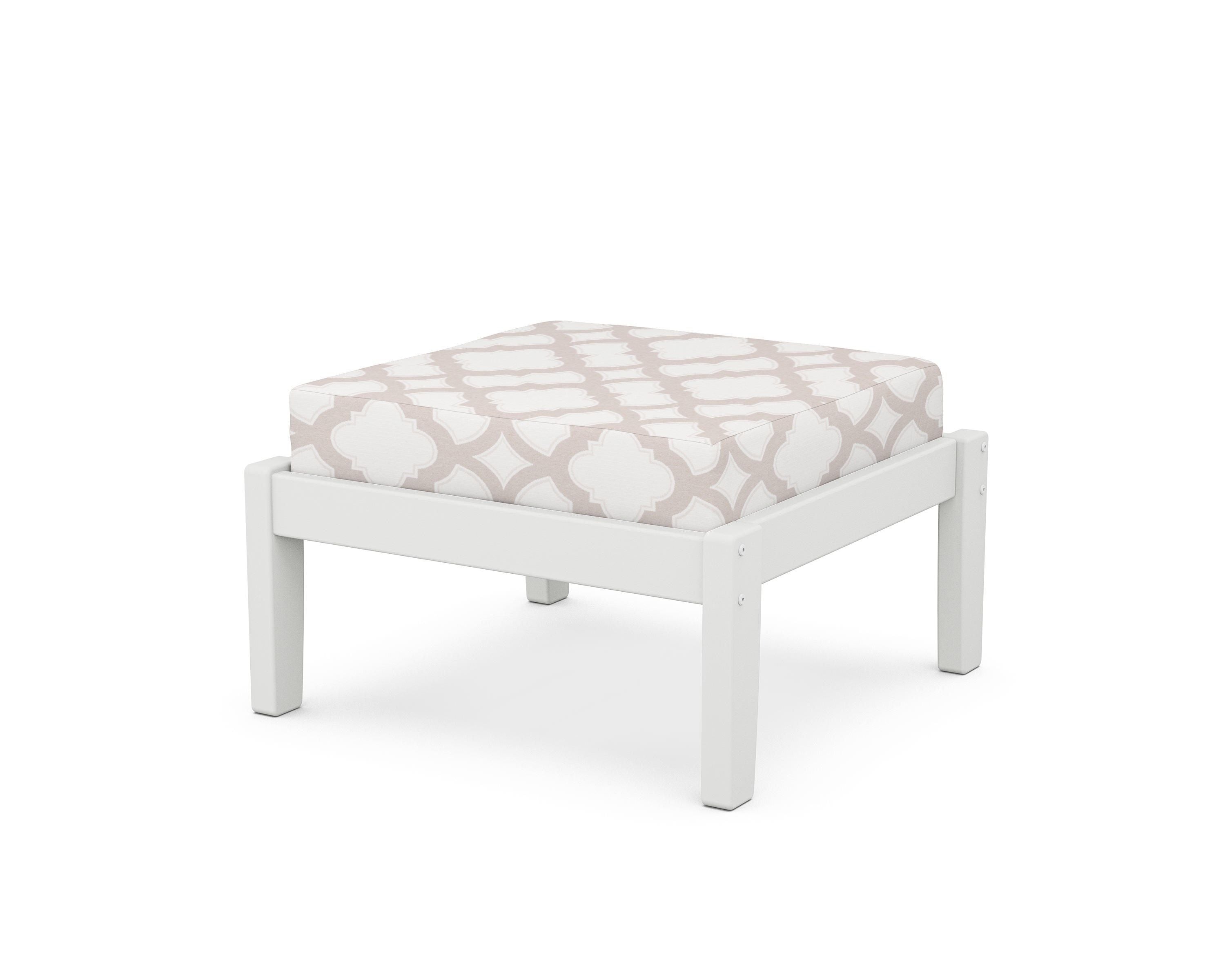 Unbranded Deep Seating Ottoman in White / Trellis Dune Burlap