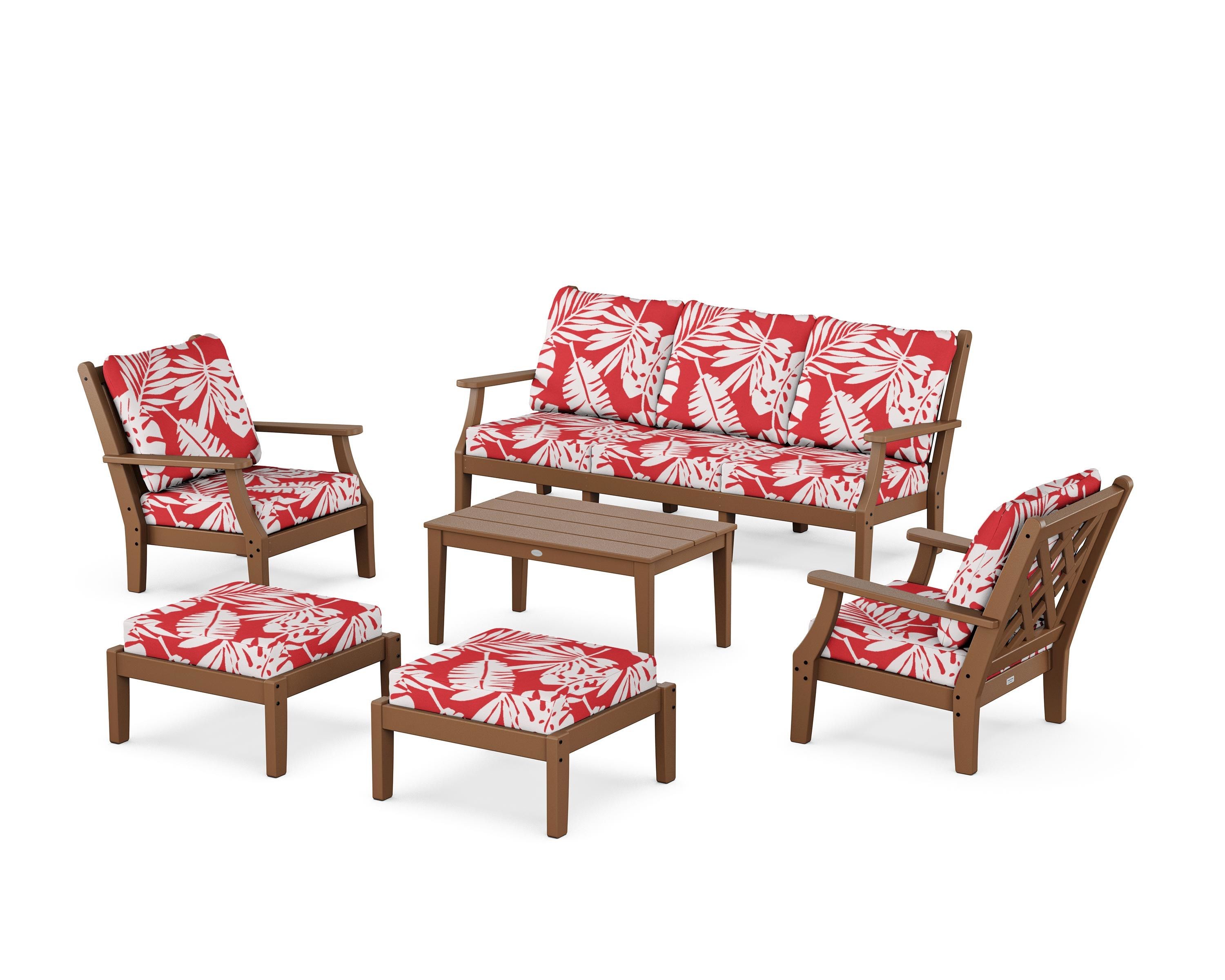 Country Living Wovendale 6-Piece Lounge Sofa Set in Teak / Leaf Crimson