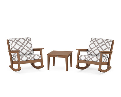 POLYWOOD® Chippendale 3-Piece Deep Seating Rocker Set in Teak / Trellis Grey Mist