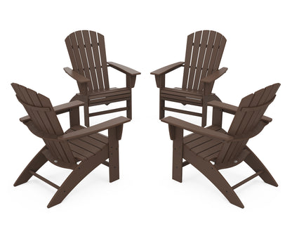 POLYWOOD® 4-Piece Nautical Curveback Adirondack Chair Conversation Set in Mahogany