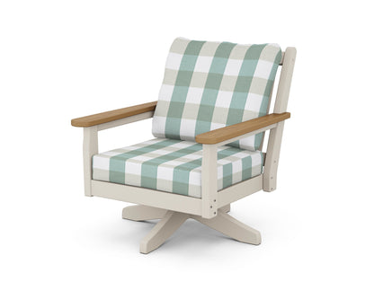 POLYWOOD® Chippendale Deep Seating Swivel Chair in Sand / Natural / Buffalo Plaid Glacier Spa