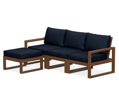 POLYWOOD® EDGE 4-Piece Modular Deep Seating Set with Ottoman in Teak / Marine Indigo