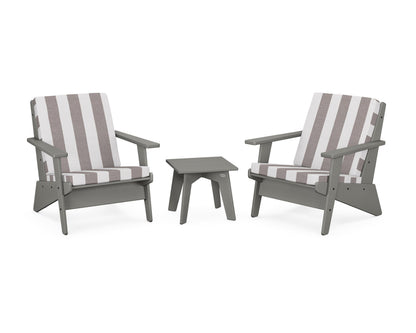 POLYWOOD® Riviera Modern Lounge 3-Piece Set in Slate Grey / Cabana Stripe Grey Mist