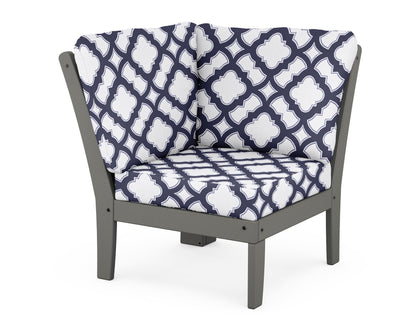 POLYWOOD® Braxton Modular Corner Chair in Slate Grey / Trellis Navy