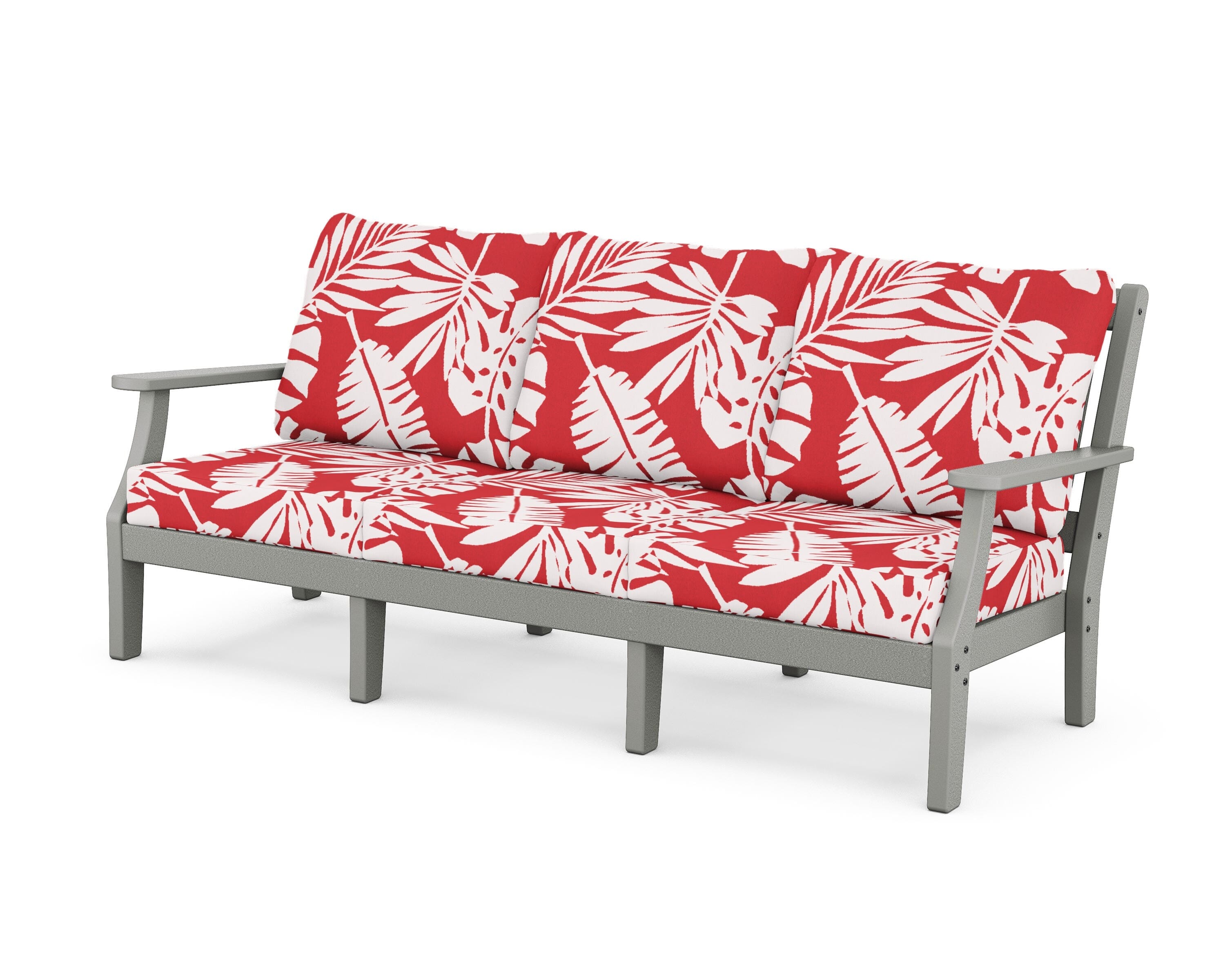 Martha Stewart by POLYWOOD® Chinoiserie Deep Seating Sofa in Slate Grey / Leaf Crimson
