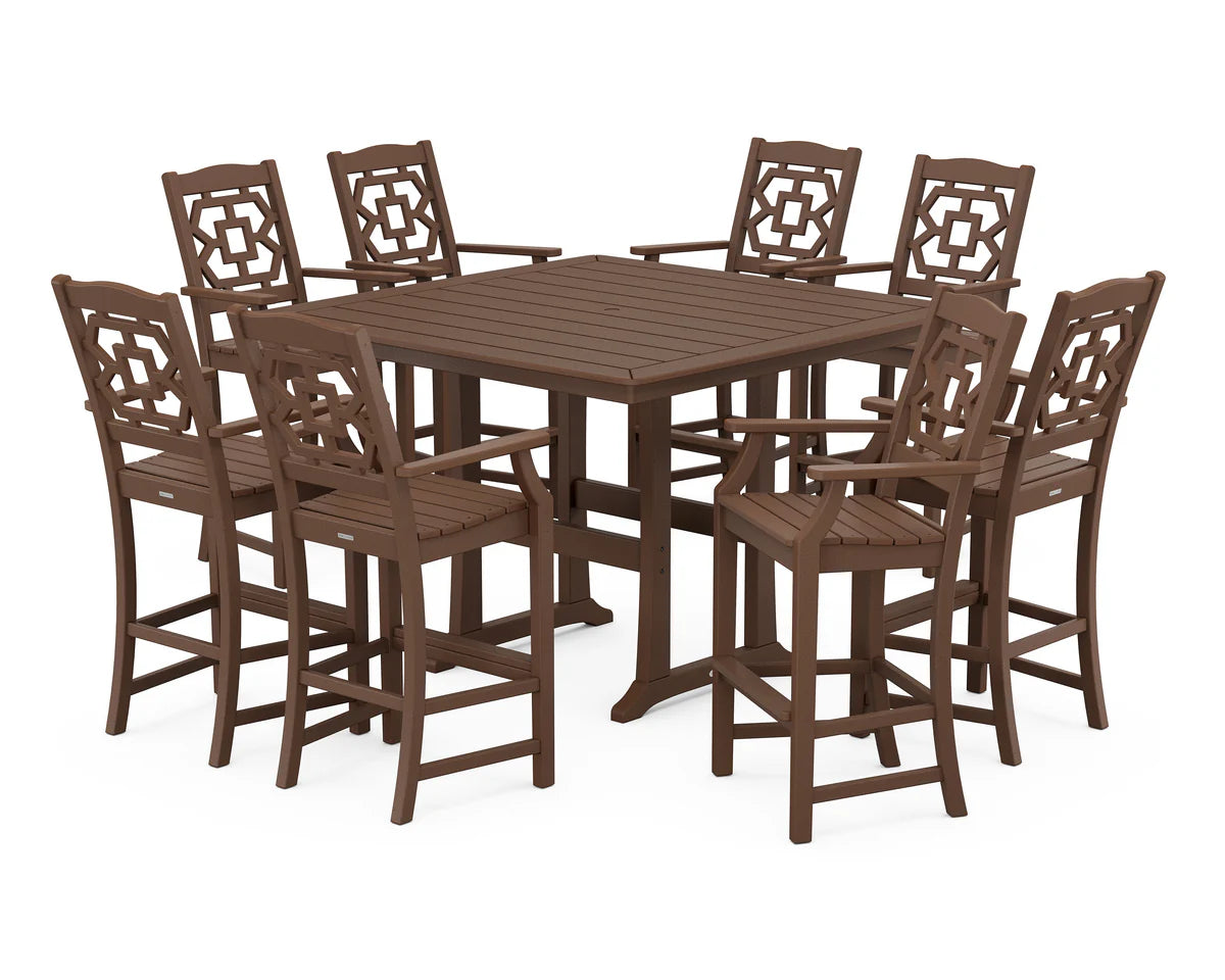 Chinoiserie 9-Piece Square Bar Set with Trestle Legs