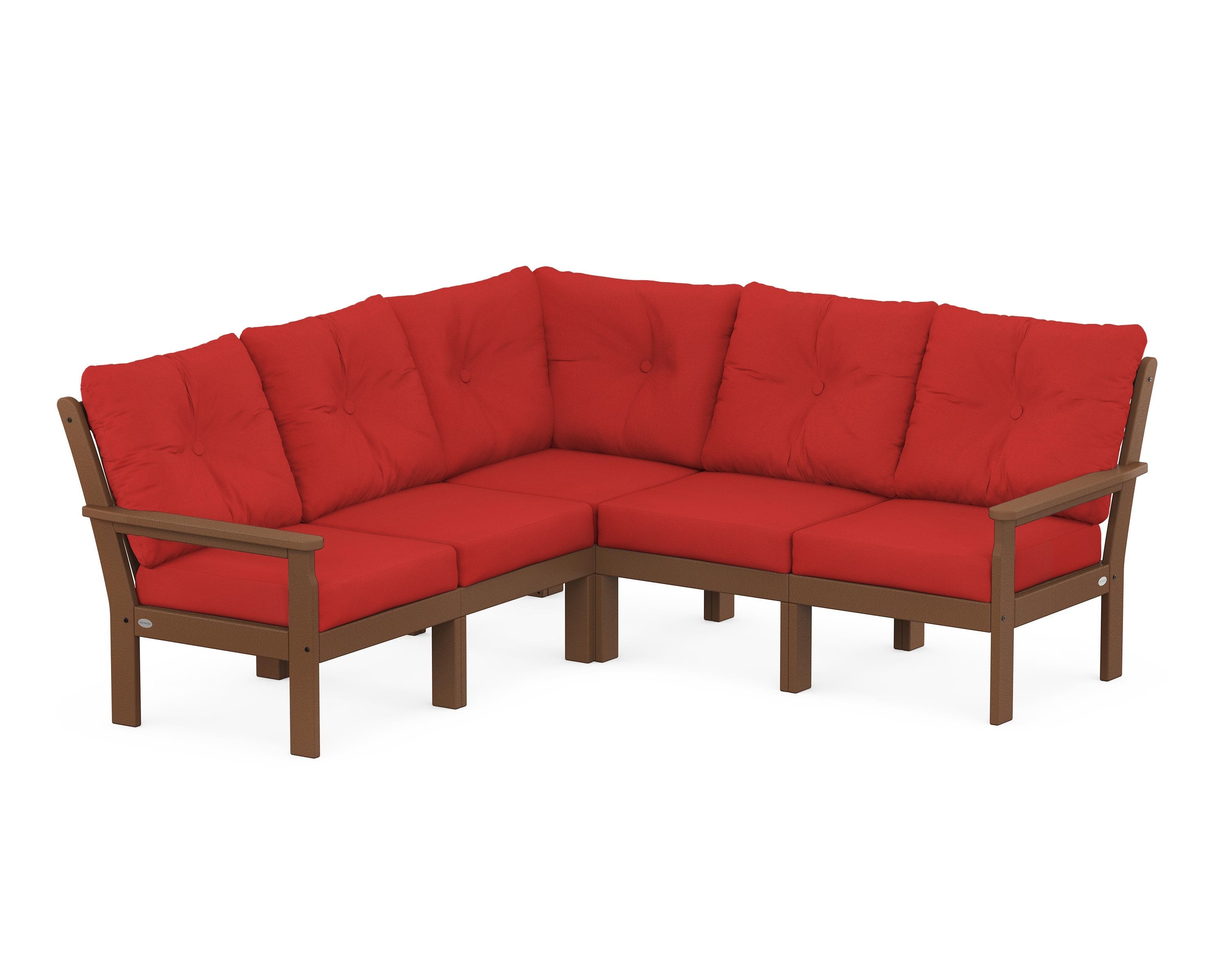 POLYWOOD® Vineyard 5-Piece Sectional in Teak / Crimson Linen