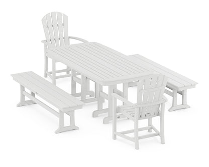 POLYWOOD® Palm Coast 5-Piece Dining Set with Benches in White