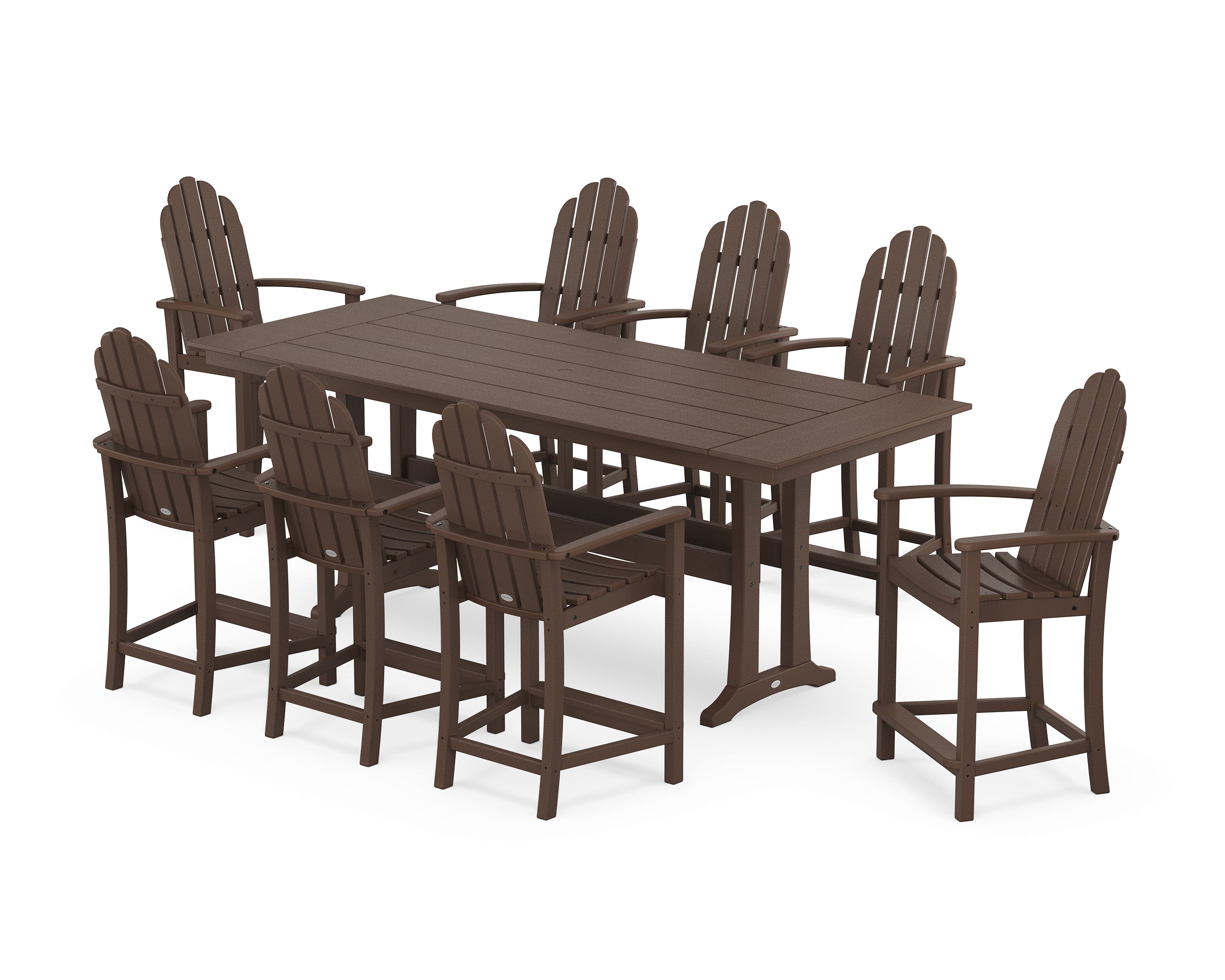 POLYWOOD® Classic Adirondack 9-Piece Farmhouse Counter Set with Trestle Legs in Mahogany