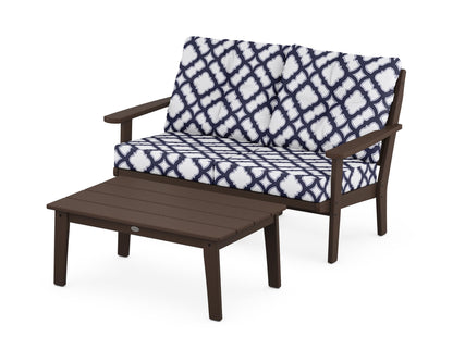 POLYWOOD® Lakeside 2-Piece Lounge Loveseat Set in Mahogany / Trellis Navy