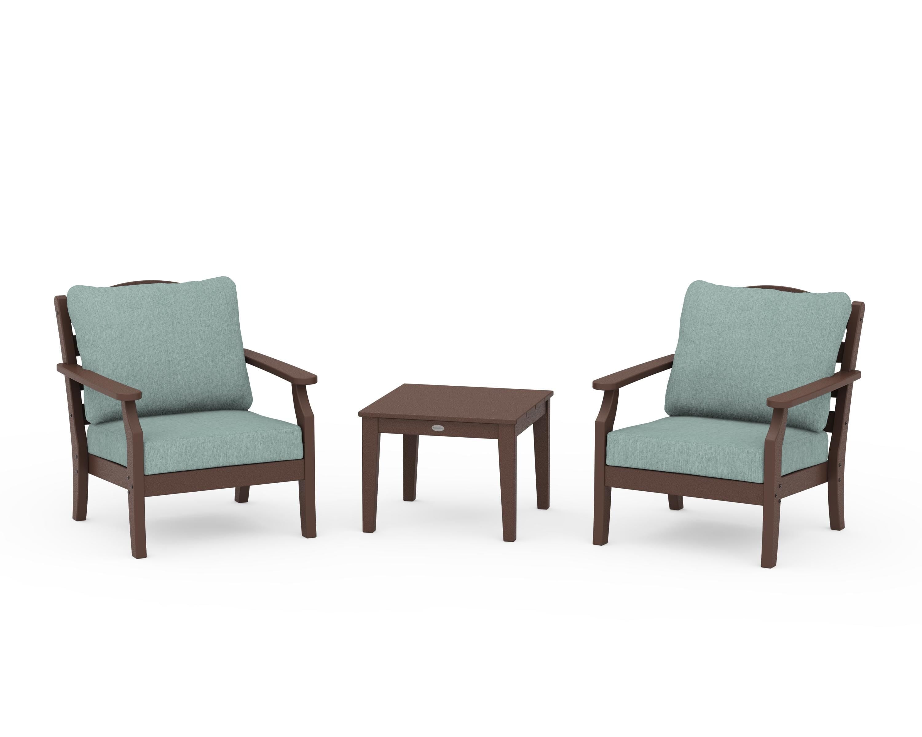 Draper James™ by  POLYWOOD® Savannah 3-Piece Deep Seating Set in Mahogany / Glacier Spa