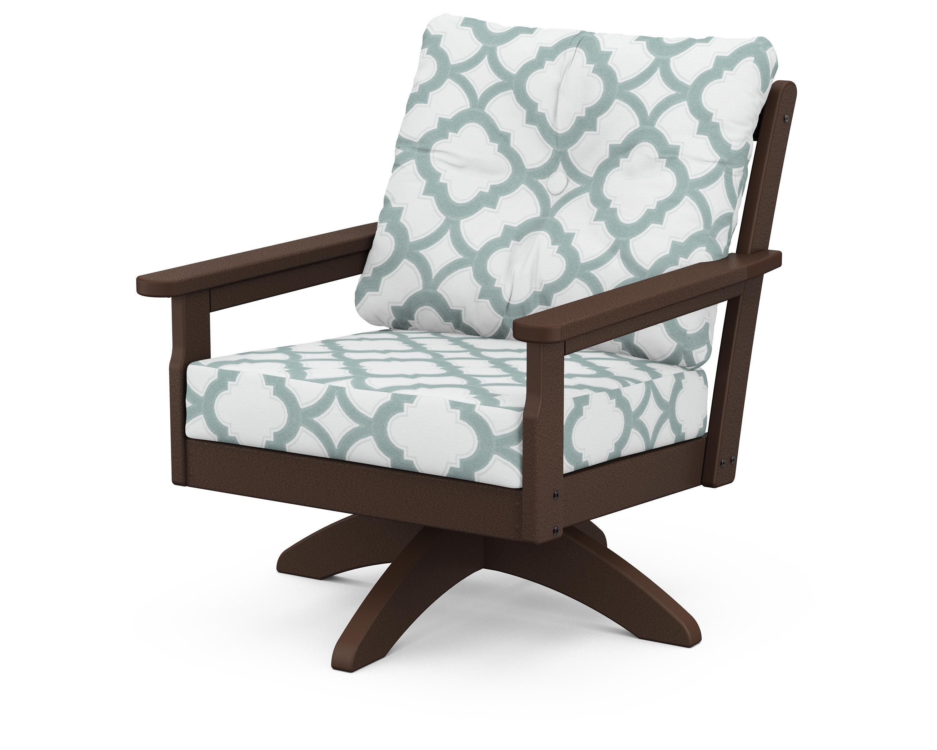 POLYWOOD® Vineyard Deep Seating Swivel Chair in Mahogany / Trellis Glacier Spa