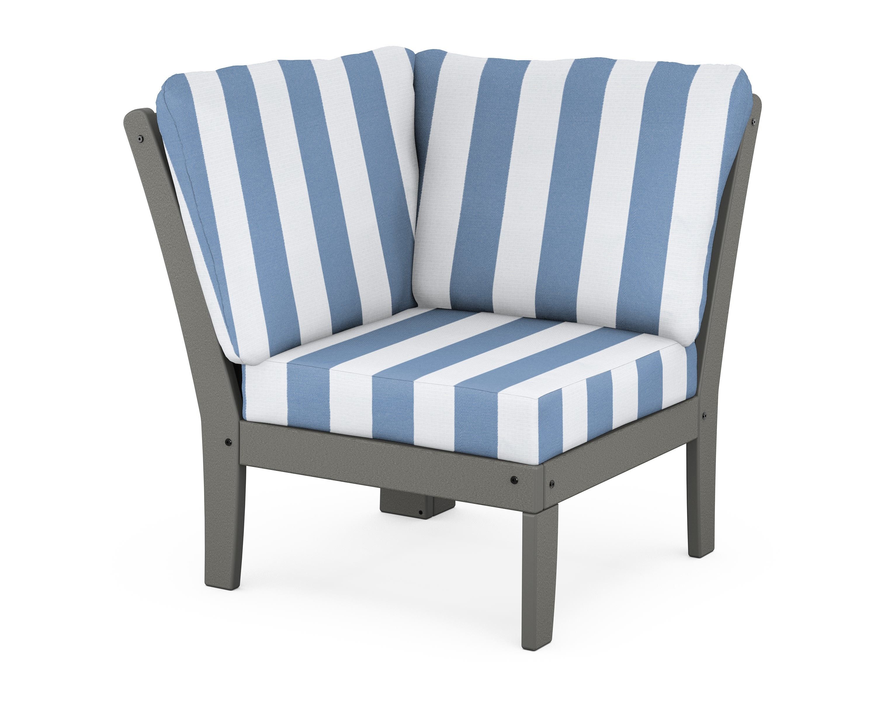 POLYWOOD® Braxton Modular Corner Chair in Slate Grey / Cabana Stripe Sky Blue