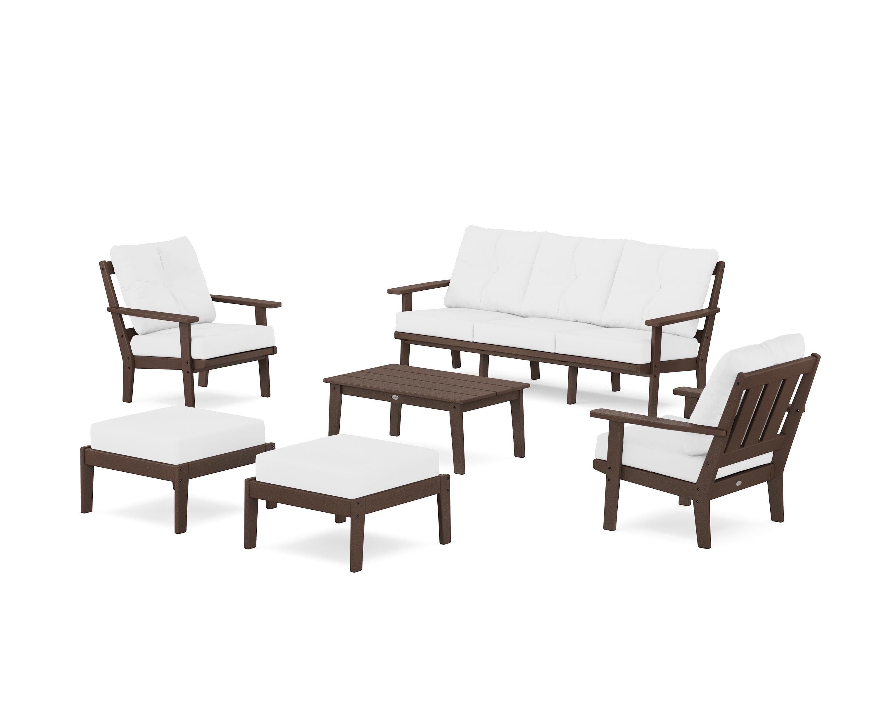 POLYWOOD® Oxford 6-Piece Lounge Sofa Set in Mahogany / Natural