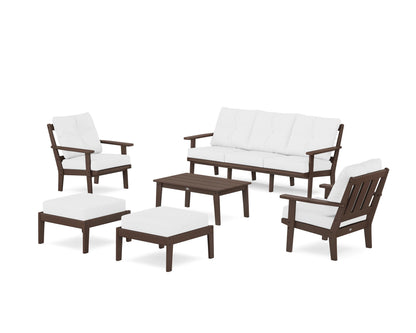 POLYWOOD® Oxford 6-Piece Lounge Sofa Set in Mahogany / Natural