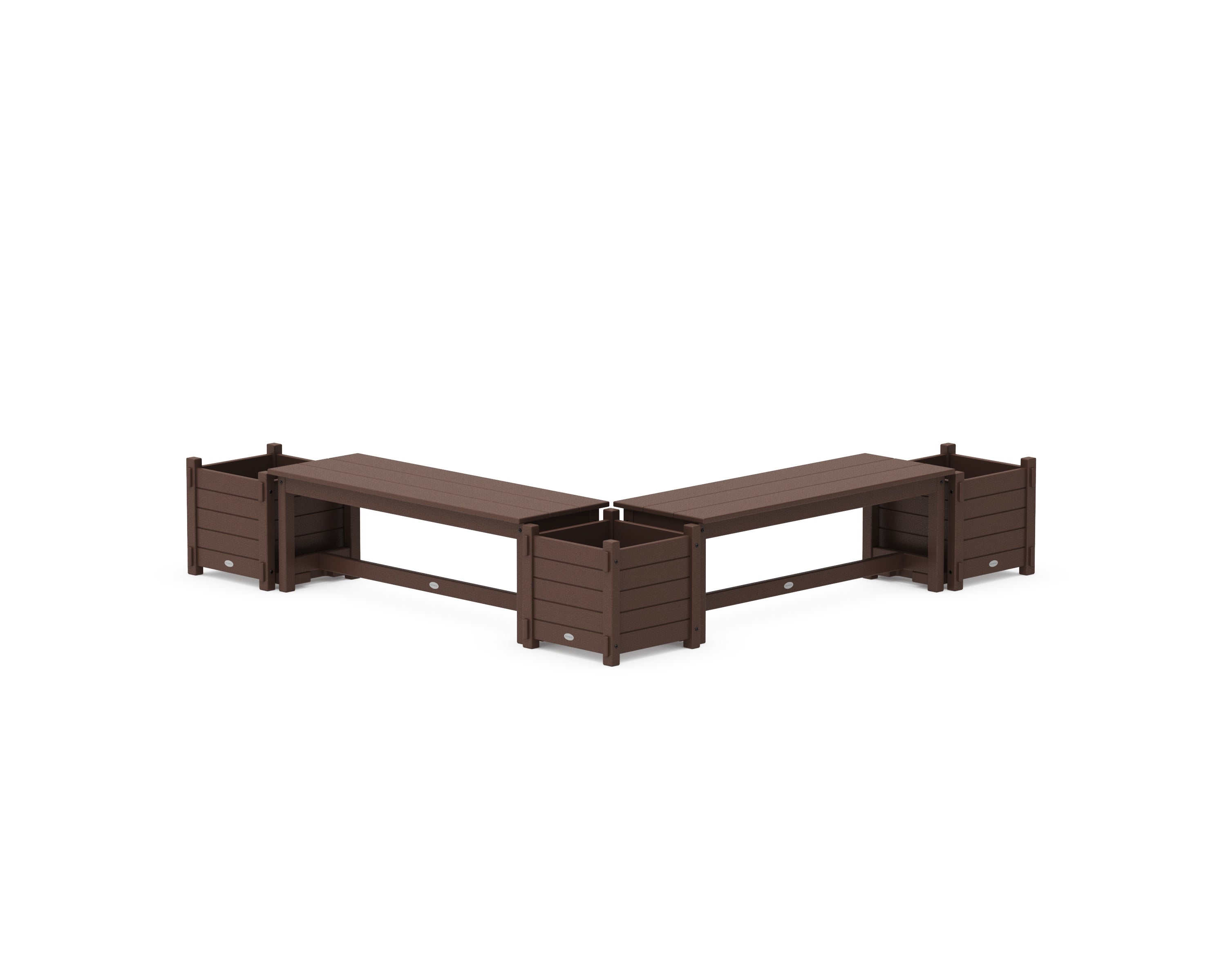 POLYWOOD® 48" Nautical L- Shaped Planter Bench Corner Set in Mahogany