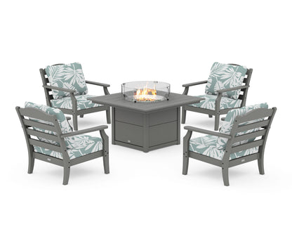 Draper James™ by  POLYWOOD® Savannah 5-Piece Deep Seating Set with Fire Pit Table in Slate Grey / Leaf Glacier Spa