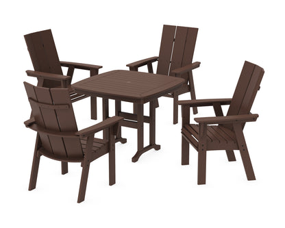 POLYWOOD® Modern Curveback Adirondack 5-Piece Dining Set in Mahogany