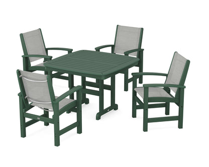 POLYWOOD® Coastal 5-Piece Dining Set in Green / Metallic Sling