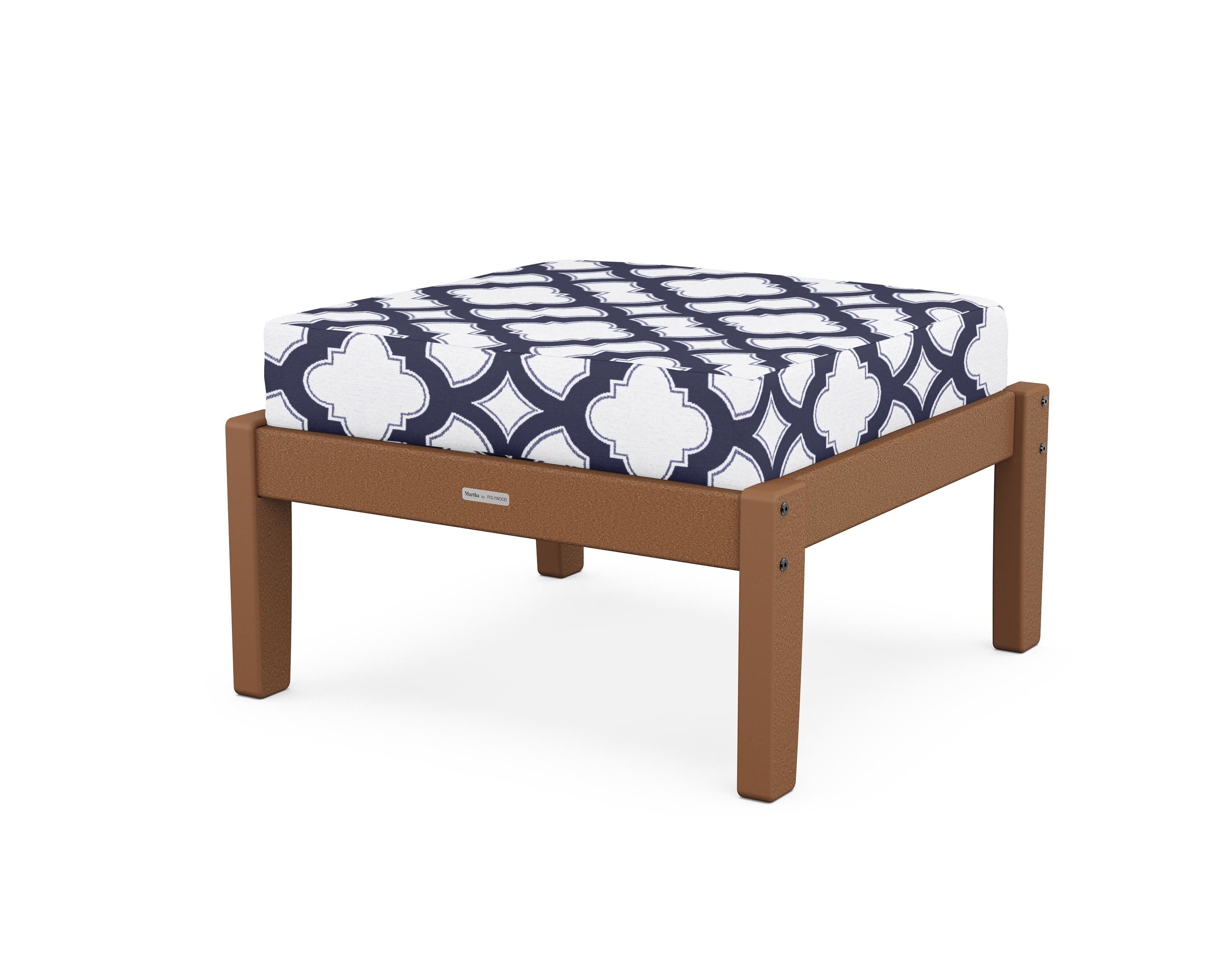 Martha Stewart by POLYWOOD® Chinoiserie Deep Seating Ottoman in Teak / Trellis Navy