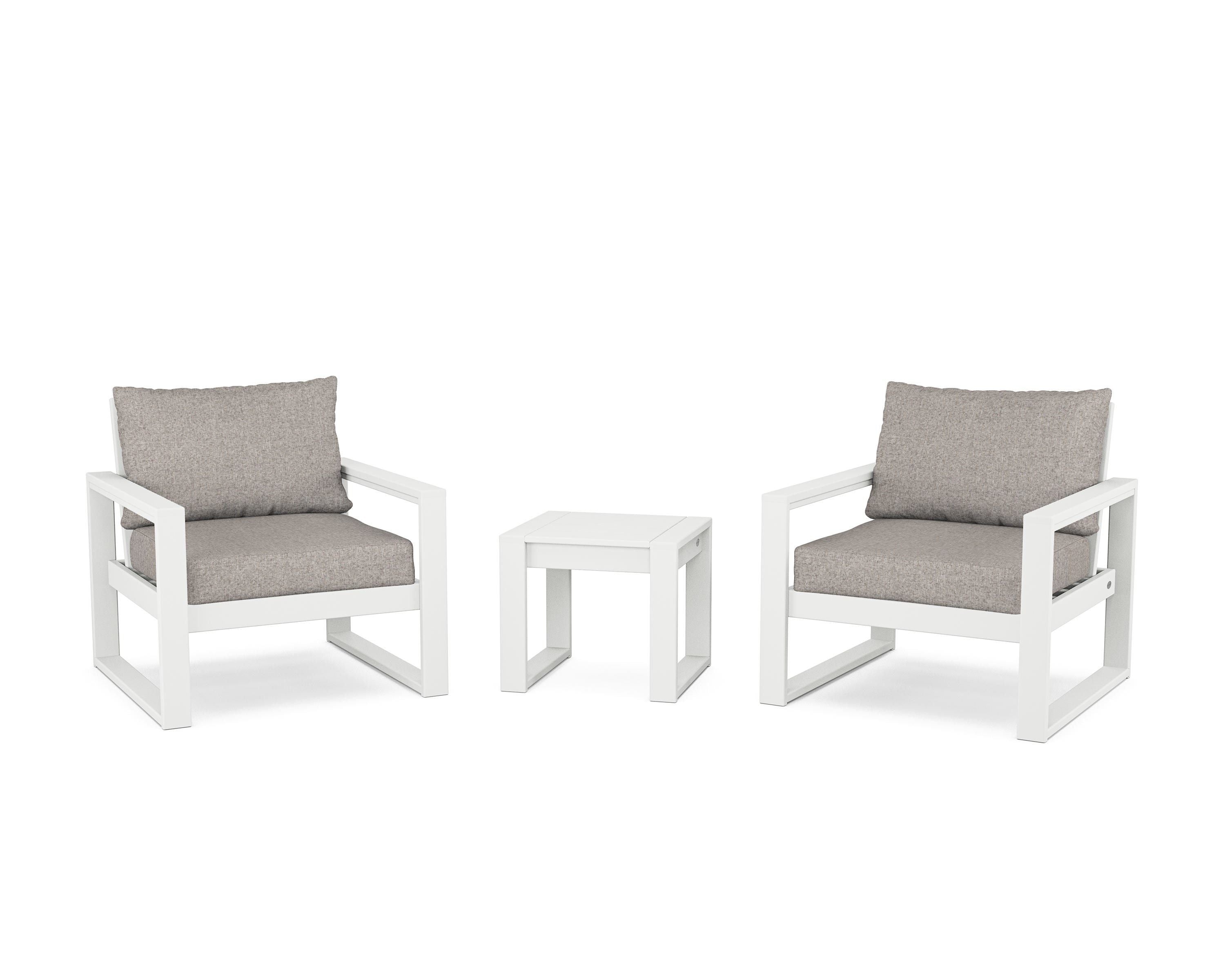 POLYWOOD® EDGE Sectional 3-Piece Deep Seating Set in White / Weathered Tweed