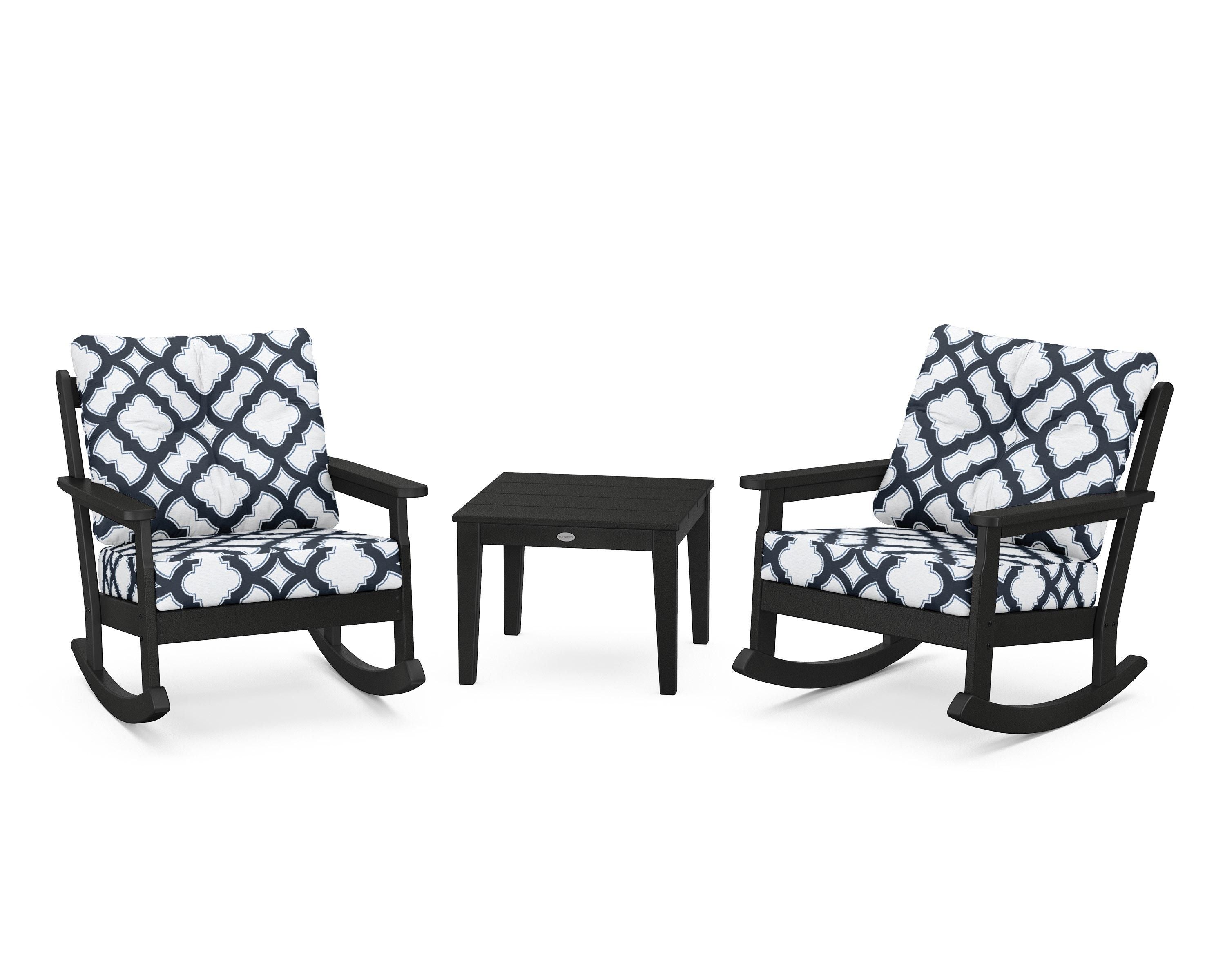 POLYWOOD® Vineyard 3-Piece Deep Seating Rocker Set in Black / Trellis Marine Indigo