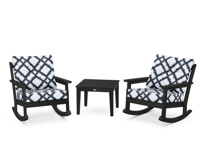 POLYWOOD® Vineyard 3-Piece Deep Seating Rocker Set in Black / Trellis Marine Indigo