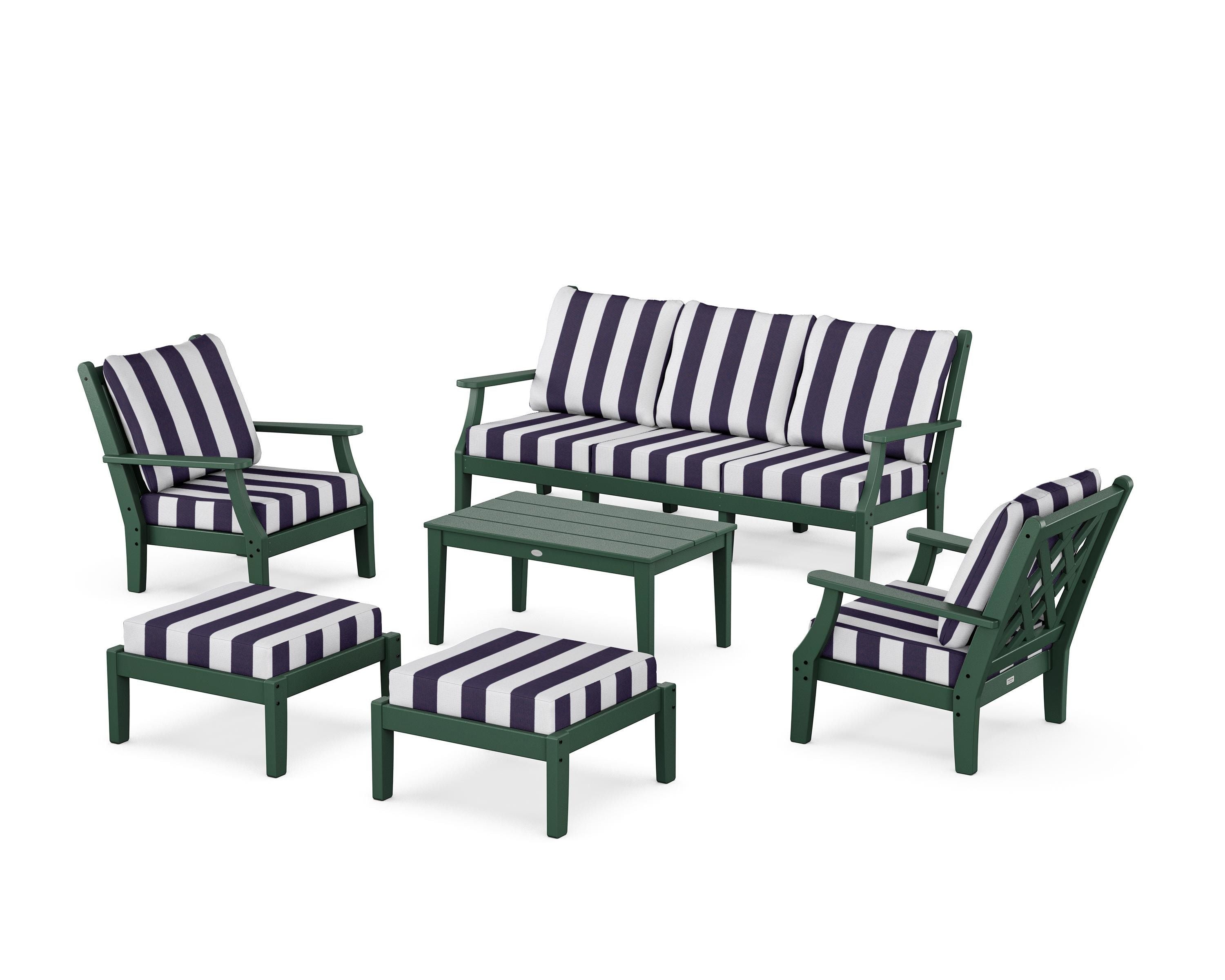 Country Living Wovendale 6-Piece Lounge Sofa Set in Green / Cabana Stripe Navy